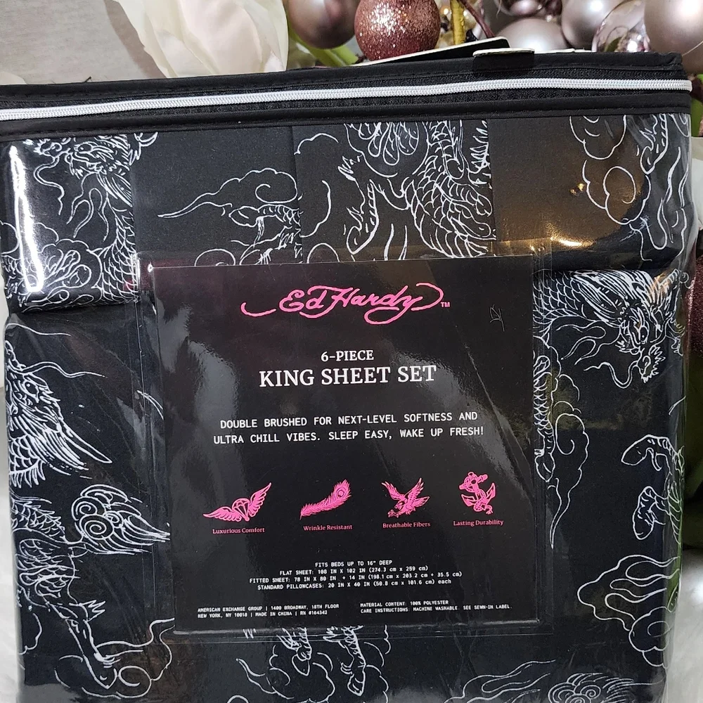 Ed hardy King 6piece sheet set new